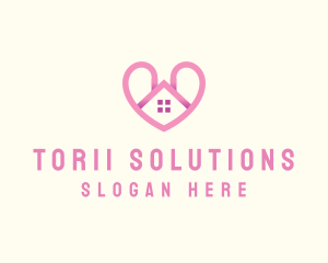 Pink Love Heart Home logo design