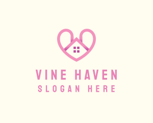 Pink Love Heart Home logo design