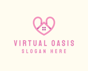 Pink Love Heart Home logo design