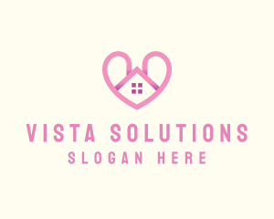 Pink Love Heart Home logo design