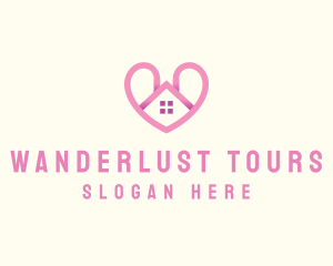 Pink Love Heart Home logo design