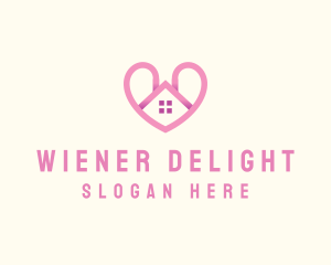 Pink Love Heart Home logo design