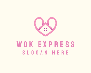 Pink Love Heart Home logo design