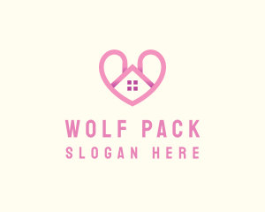 Pink Love Heart Home logo design