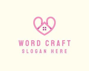 Pink Love Heart Home logo design