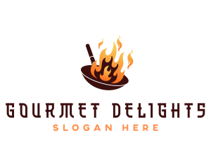 Flaming Cooking Wok logo design