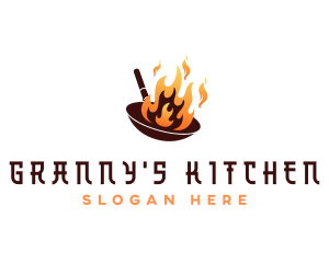 Flaming Cooking Wok logo design