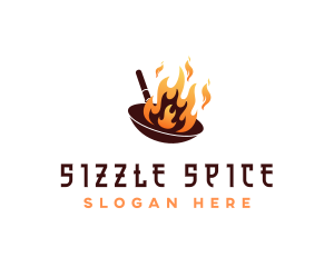 Saute - Flaming Cooking Wok logo design