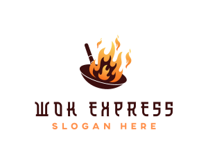 Flaming Cooking Wok logo design