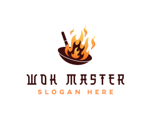 Wok - Flaming Cooking Wok logo design