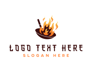 Culinary - Flaming Cooking Wok logo design
