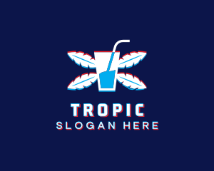 Glitchy Tropical Drink logo design