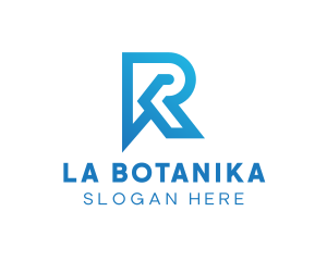 Blue Futuristic Letter R Outline Logo