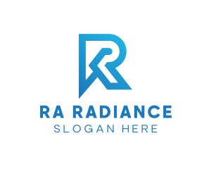 Blue Futuristic Letter R Outline logo design