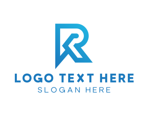 Blue Futuristic Letter R Outline Logo