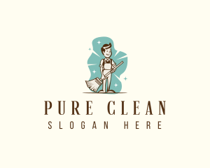 Janitor Broom Cleaning logo design