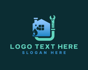 Pipe Wrench - Water Droplet Plumbing Home logo design