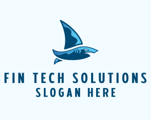 Shark Sailing Boat logo design