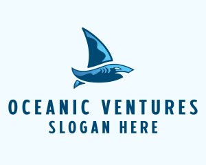 Shark Sailing Boat logo design