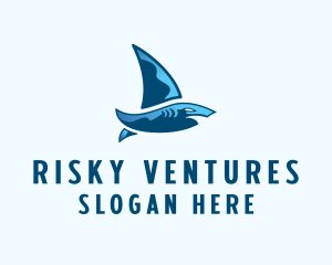 Shark Sailing Boat logo design
