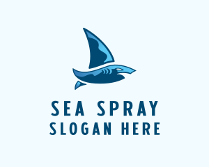 Shark Sailing Boat logo design