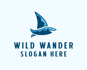 Shark Sailing Boat logo design