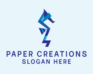 Papercraft - Blue Seahorse Papercraft logo design