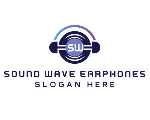 Earphones - DJ Headphone Vinyl Disc logo design