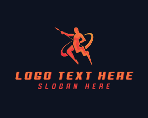 Spear - Lightning Spear Human logo design