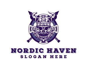 Nordic - Viking Skull Shield Warrior logo design