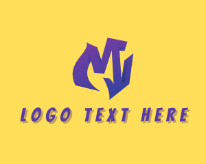 Skater - 3D Purple Graffiti Letter M logo design