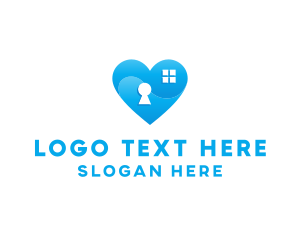 Dating - Blue Home Keyhole Heart logo design