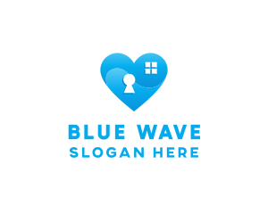 Blue Home Keyhole Heart logo design