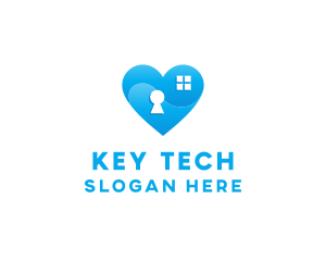 Blue Home Keyhole Heart logo design