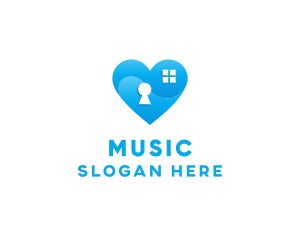 Icon - Blue Home Keyhole Heart logo design