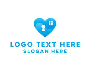 Icon - Blue Home Keyhole Heart logo design