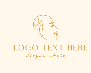 Gold - Monoline Woman Face Leaves logo design