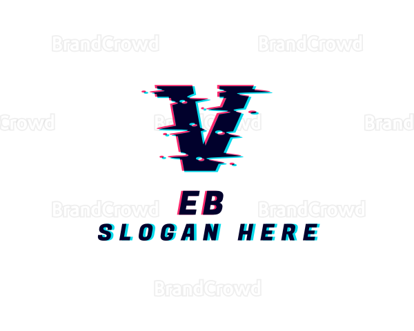 Digital Glitch Letter V Logo