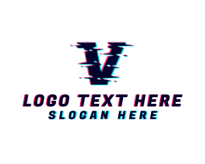 Anaglyph - Digital Glitch Letter V logo design