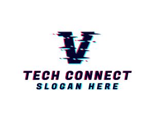 Modern - Digital Glitch Letter V logo design