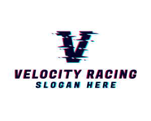 Digital Glitch Letter V logo design