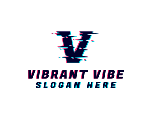 Digital Glitch Letter V logo design