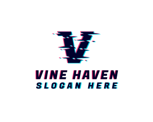 Digital Glitch Letter V logo design