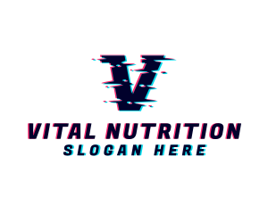 Digital Glitch Letter V logo design