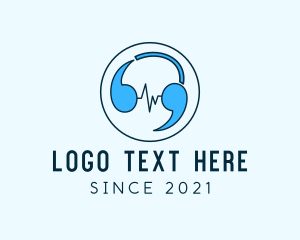 Radio Station - Quote Marks Chat Headphone Podcast logo design