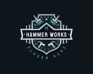 Hammer - Carpentry Hammer Paintbrush logo design