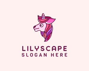 Children - Cute Pink Unicorn logo design