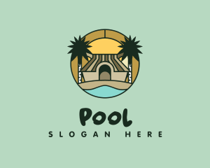 Palm Tree - Tropical Hut Resort logo design