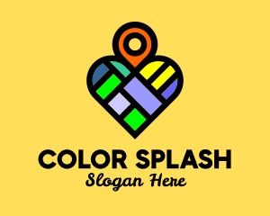 Colorful Heart Location Pin logo design