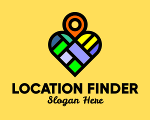 Colorful Heart Location Pin logo design